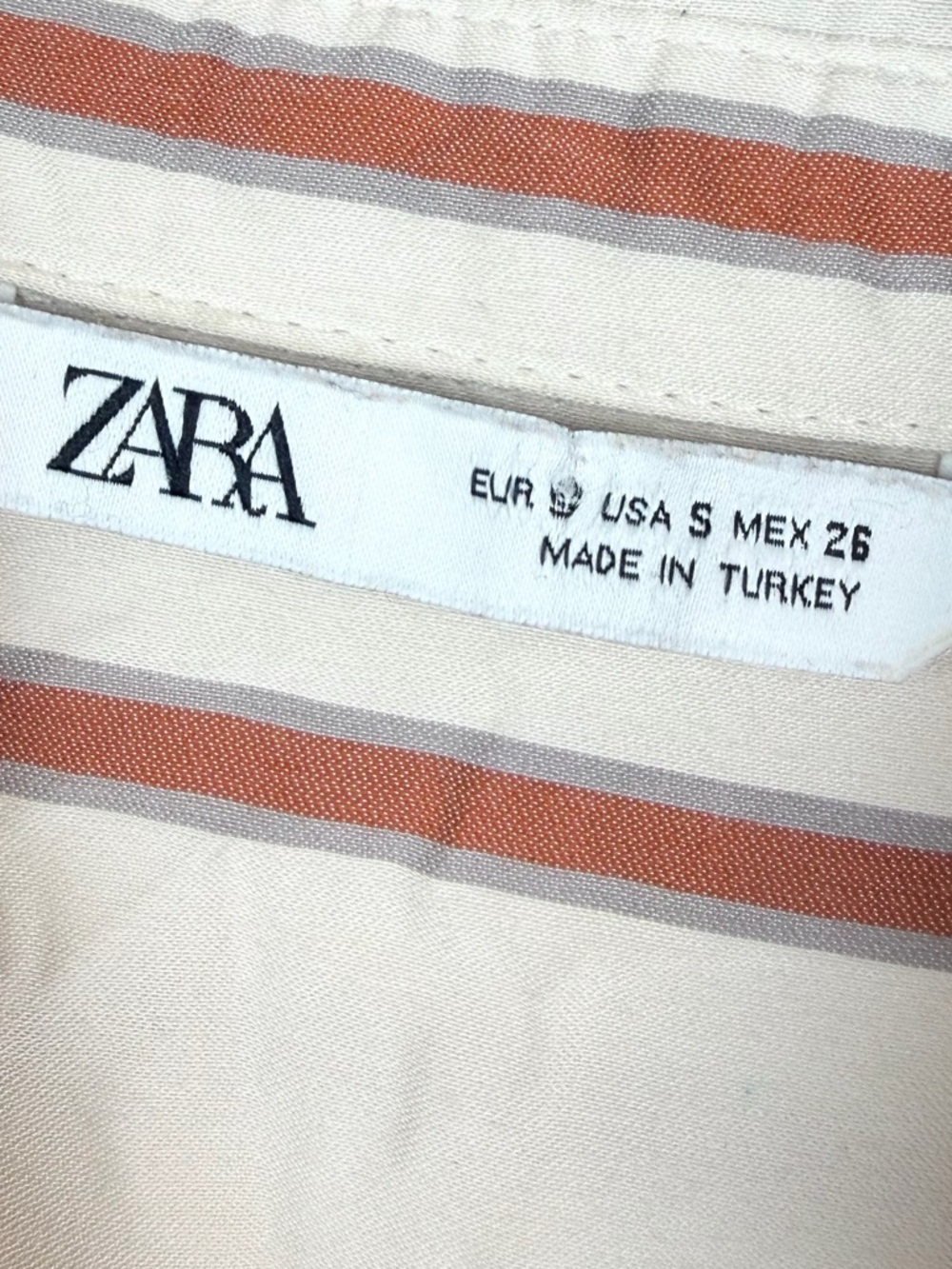 ZARA • Cream/Rust Striped Long Sleeve Button-Down Mini Shirt Dress, S - Picture 11 of 13